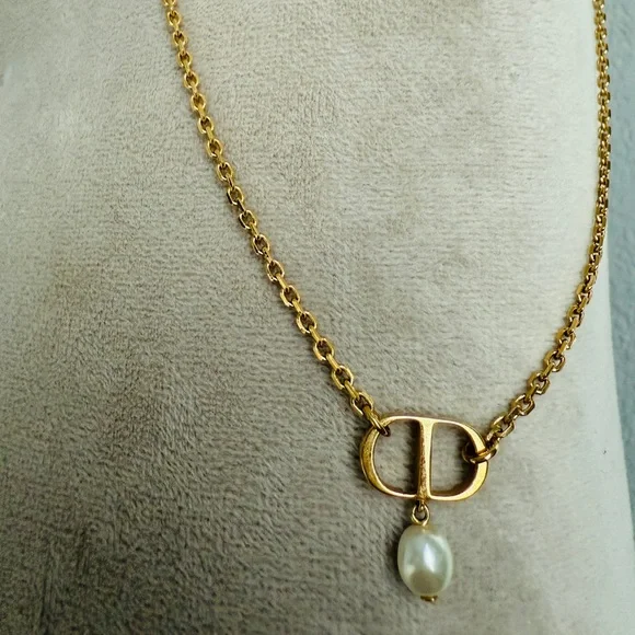 Dior Gold Necklace with Pearl Accent (Petit CD Necklace)